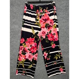 Melissa Paige Plus Size 1X Wide Leg Pants Black Palazzo Pull On Stretch Floral